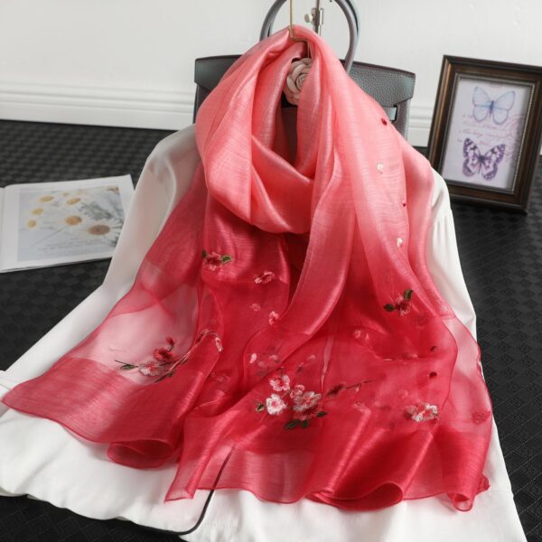 Women's Wool Silk Embroidery Gradient Scarf Sunscreen Shawl - Image 3